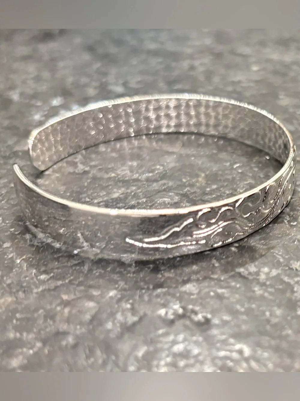 Unique Bangle Bracelet in Silver with Ornate Detailing